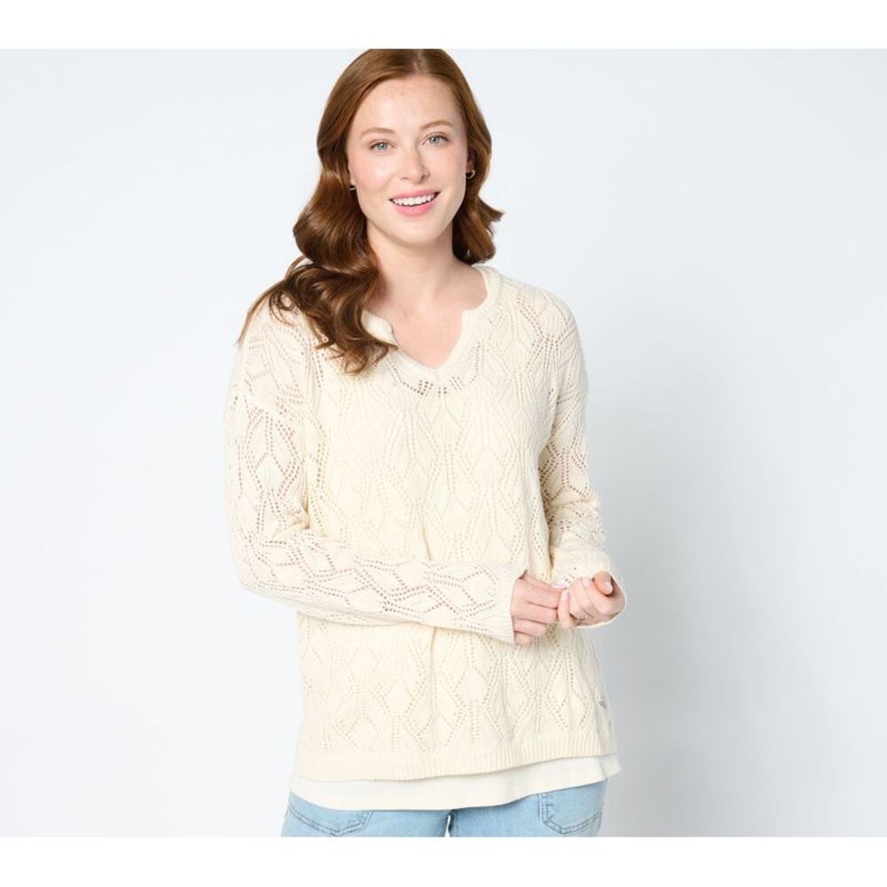 SUNNYLiFE Women's Top Plus Sz Sweater 2X Boheme Open-Stitch White A647808